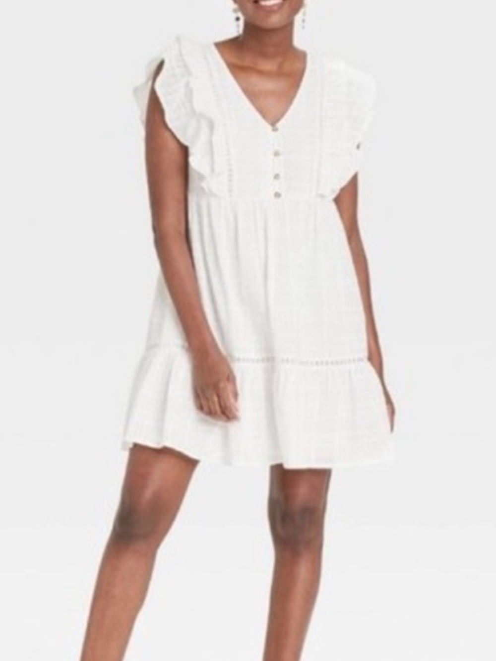 NWT Knox Rose Flutter Sleeve white Tiered Dress Size M